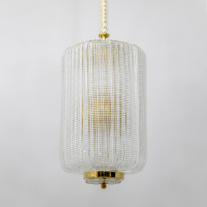 Art Dèco Style Brass Murano Glass Lantern Chandelier Attributed to Tomaso Buzzi