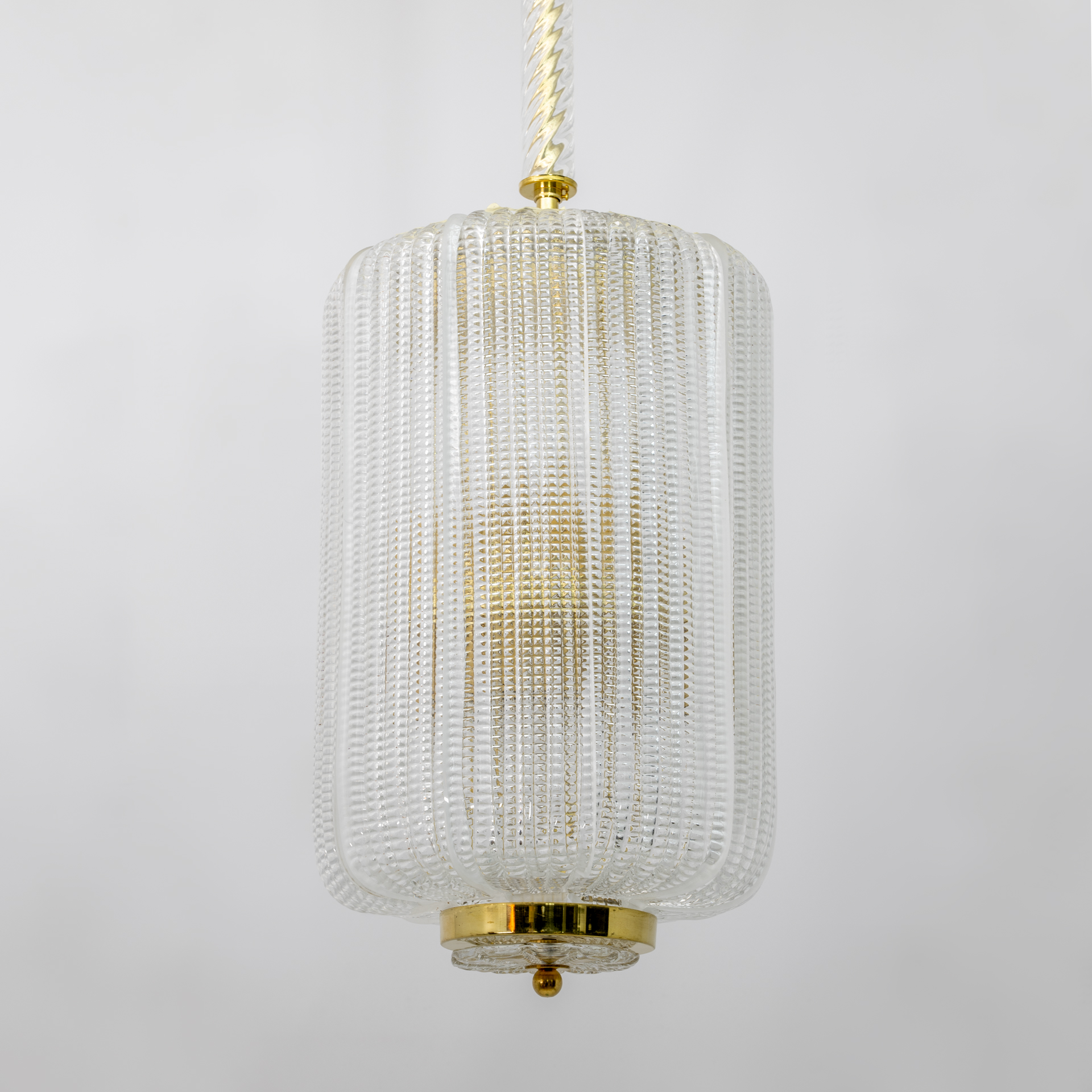 Art Dèco Style Brass Murano Glass Lantern Chandelier Attributed to Tomaso Buzzi