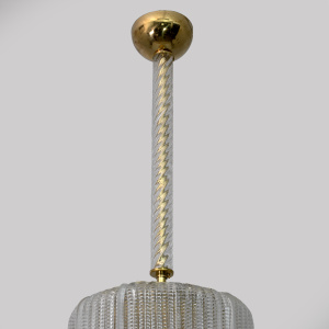 Art Dèco Style Brass Murano Glass Lantern Chandelier Attributed to Tomaso Buzzi