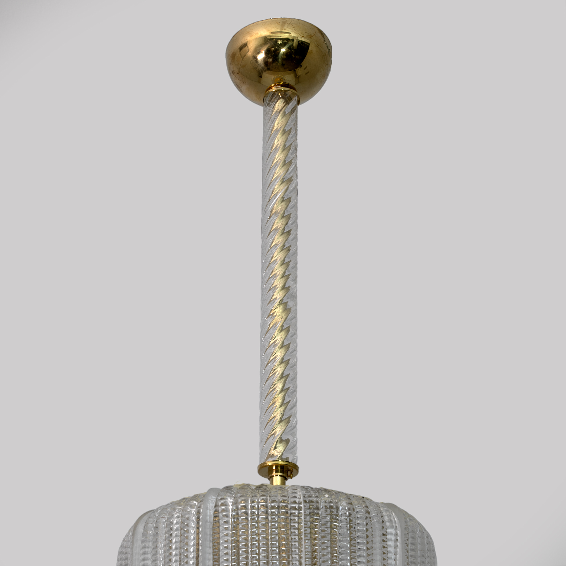 Art Dèco Style Brass Murano Glass Lantern Chandelier Attributed to Tomaso Buzzi