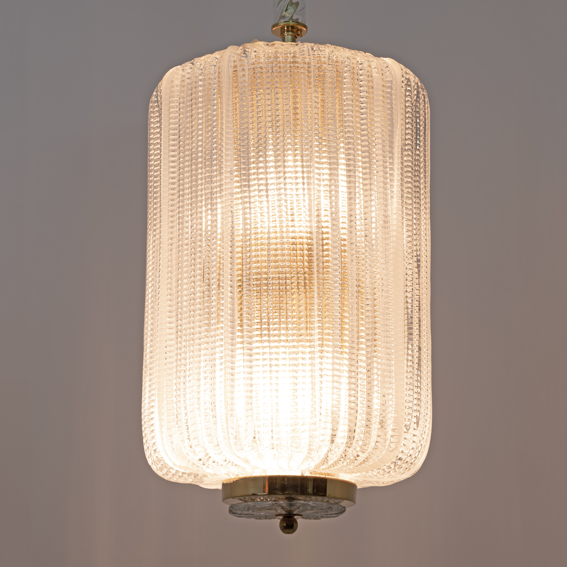 Art Dèco Style Brass Murano Glass Lantern Chandelier Attributed to Tomaso Buzzi