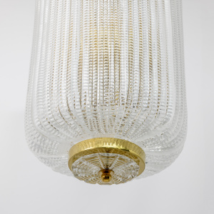 Art Dèco Style Brass Murano Glass Lantern Chandelier Attributed to Tomaso Buzzi