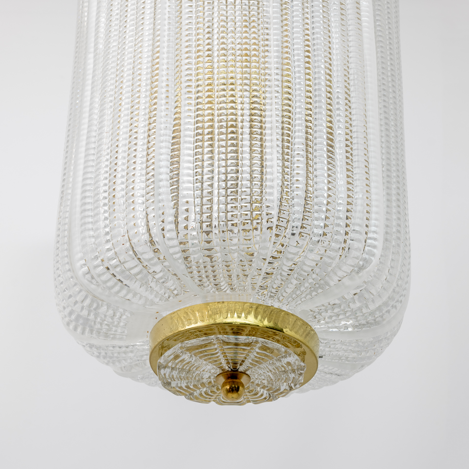 Art Dèco Style Brass Murano Glass Lantern Chandelier Attributed to Tomaso Buzzi