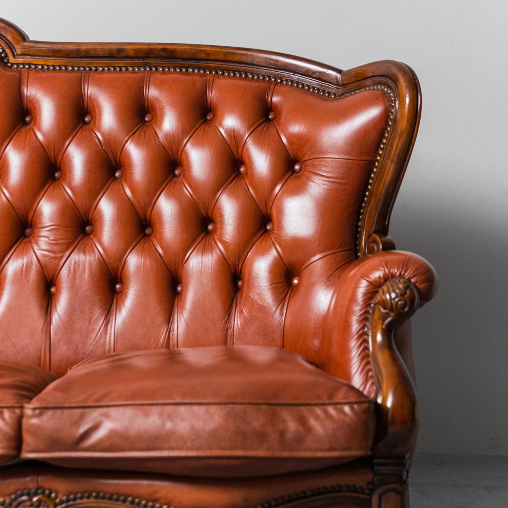 3 Seat Sofa Leather Wood 1950's Modern Vintage
