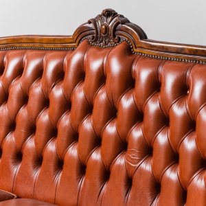 3 Seat Sofa Leather Wood 1950's Modern Vintage