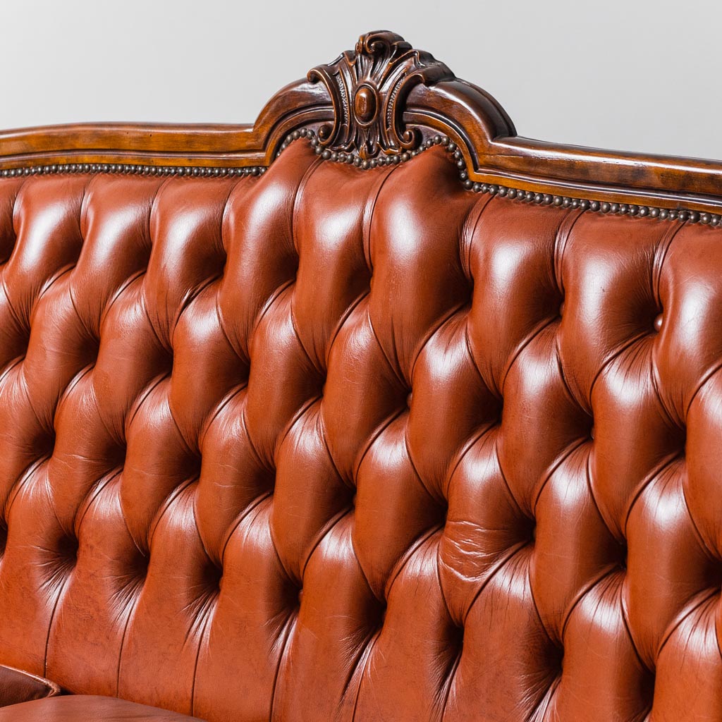 3 Seat Sofa Leather Wood 1950's Modern Vintage