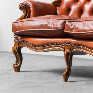 3 Seat Sofa Leather Wood 1950's Modern Vintage