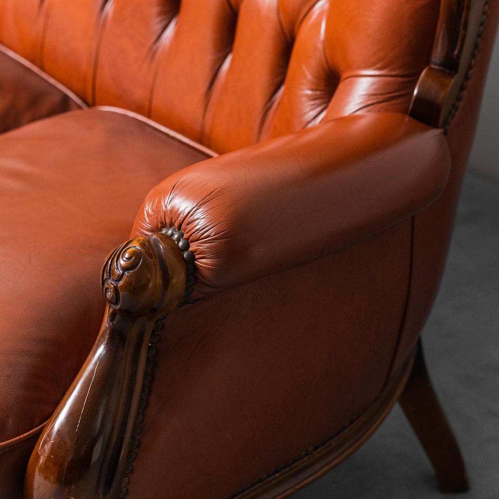 3 Seat Sofa Leather Wood 1950's Modern Vintage