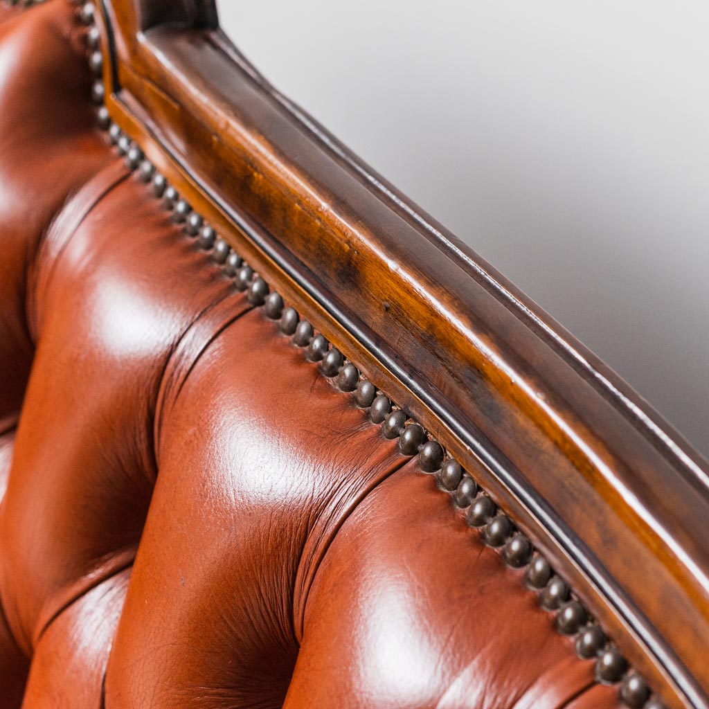 3 Seat Sofa Leather Wood 1950's Modern Vintage