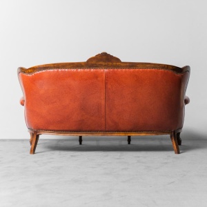 3 Seat Sofa Leather Wood 1950's Modern Vintage