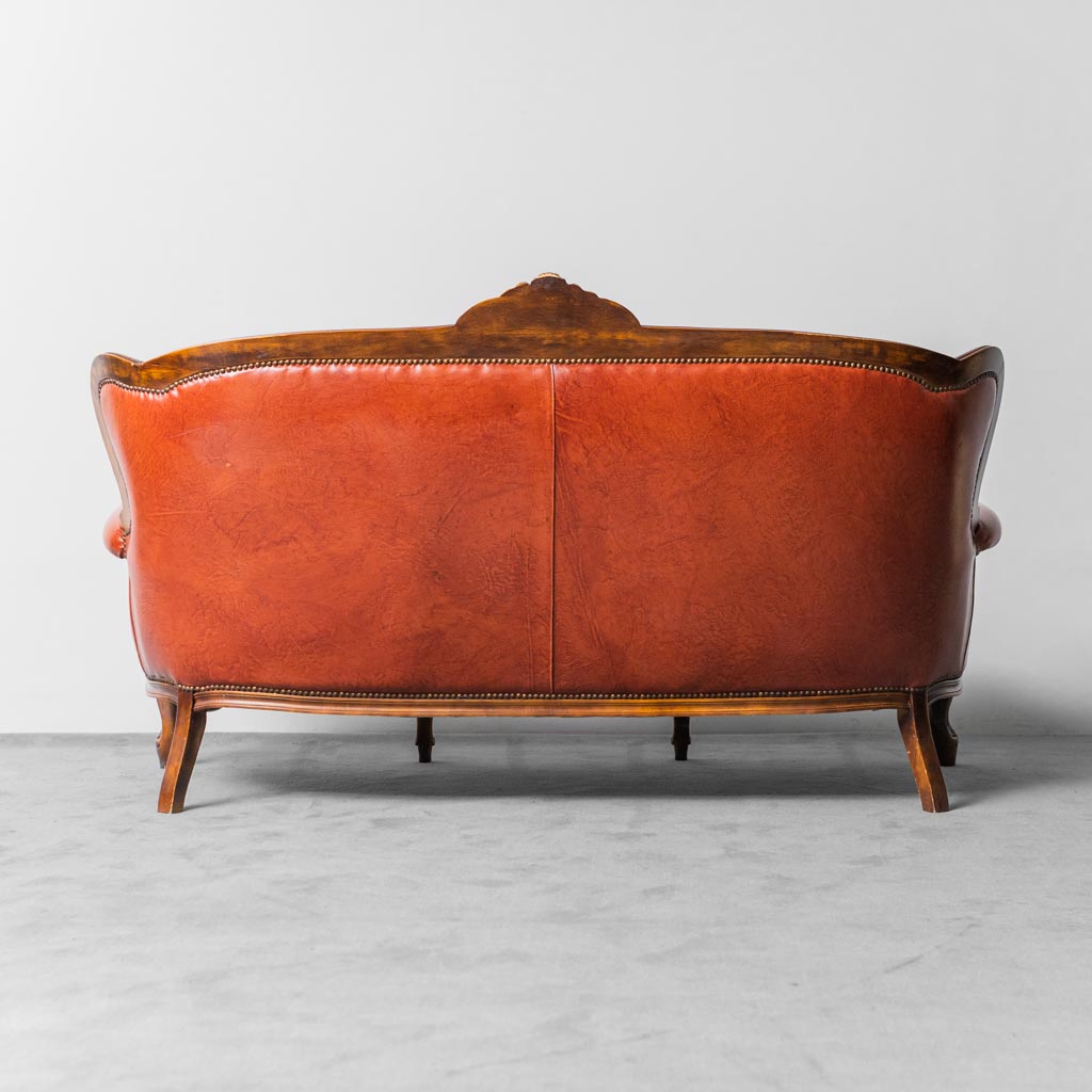 3 Seat Sofa Leather Wood 1950's Modern Vintage