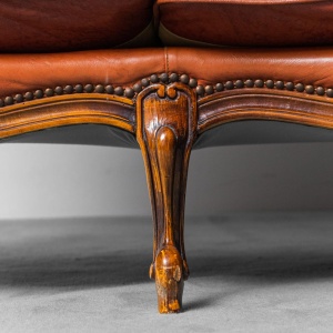 3 Seat Sofa Leather Wood 1950's Modern Vintage