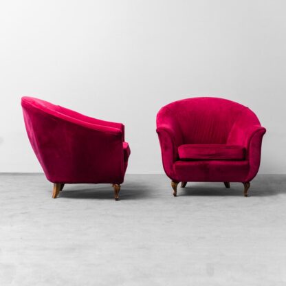 Pair Of Red Velvet Armchairs From The 1950s Modern Vintage