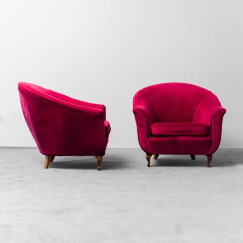 Pair Of Red Velvet Armchairs From The 1950s Modern Vintage