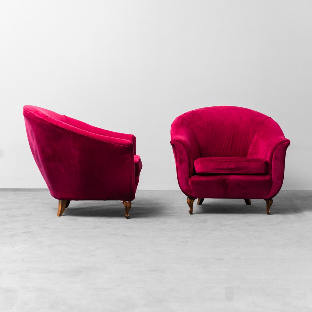 Pair Of Red Velvet Armchairs From The 1950s Modern Vintage