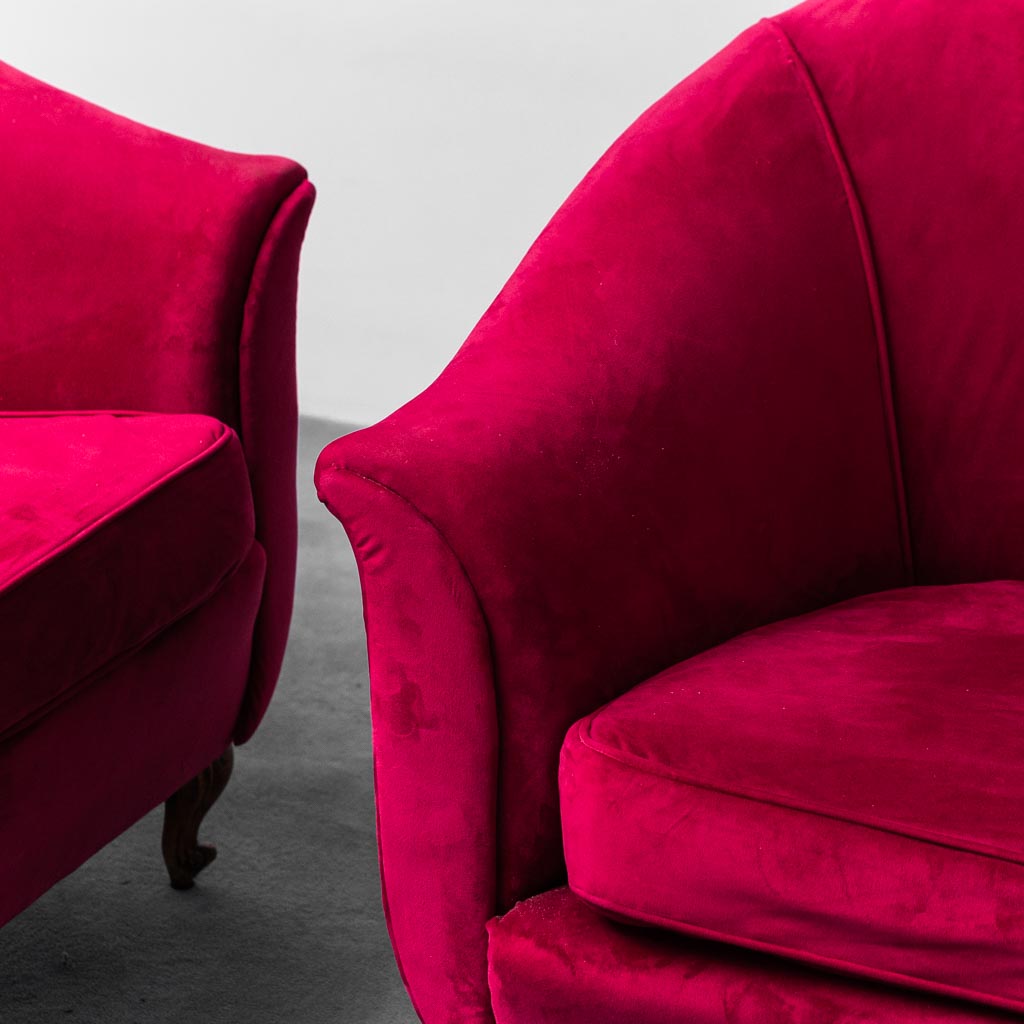 Pair Of Red Velvet Armchairs From The 1950s Modern Vintage