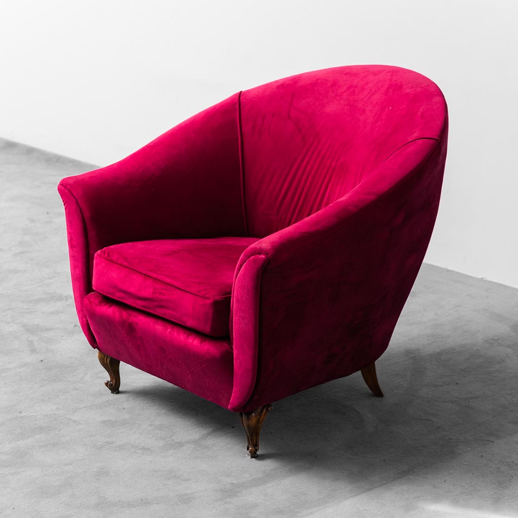 Pair Of Red Velvet Armchairs From The 1950s Modern Vintage