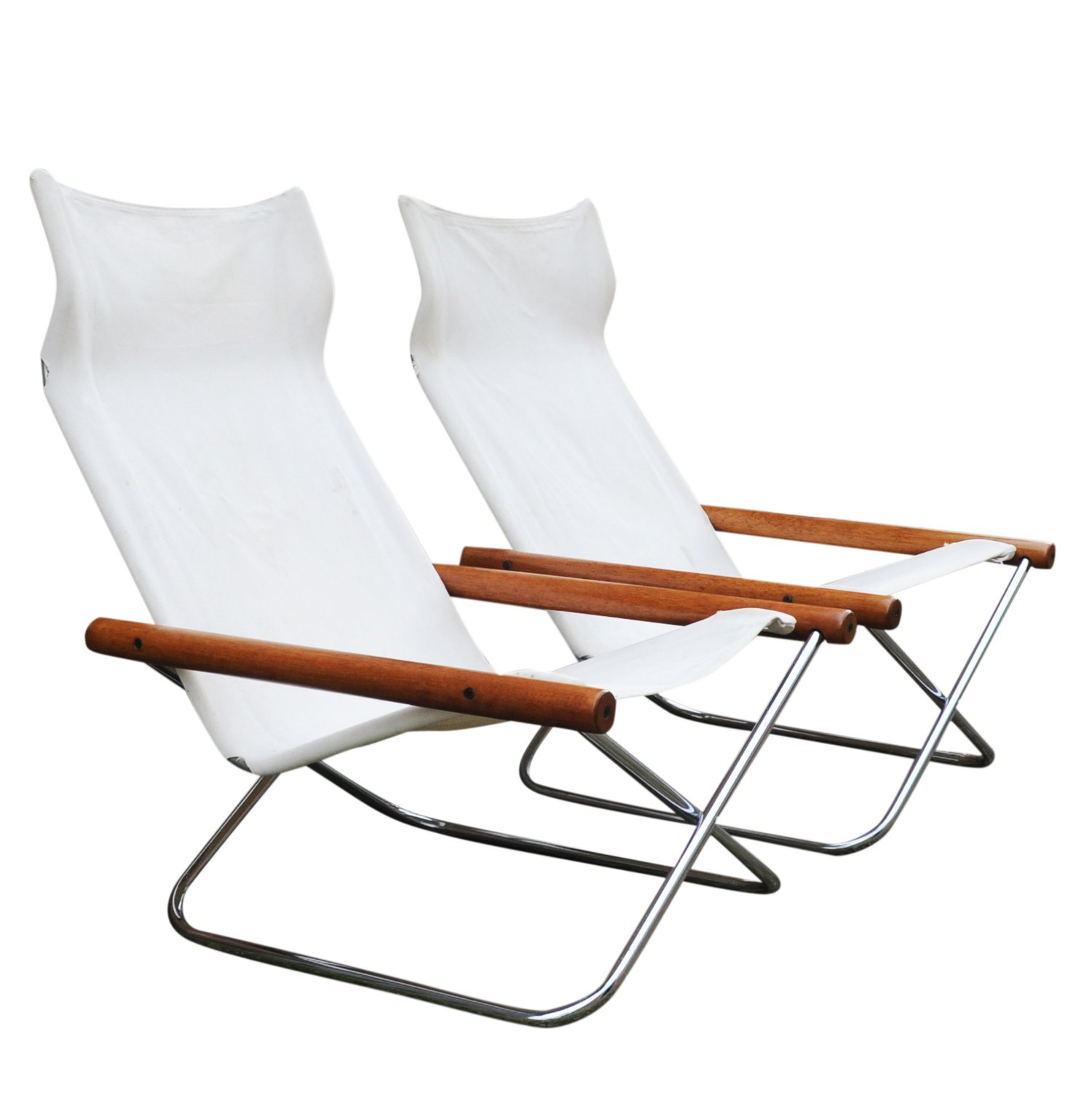 Mid Century White Canvas Ny Chairs By Takeshi Nii, Japan, 1950s, Set Of 2