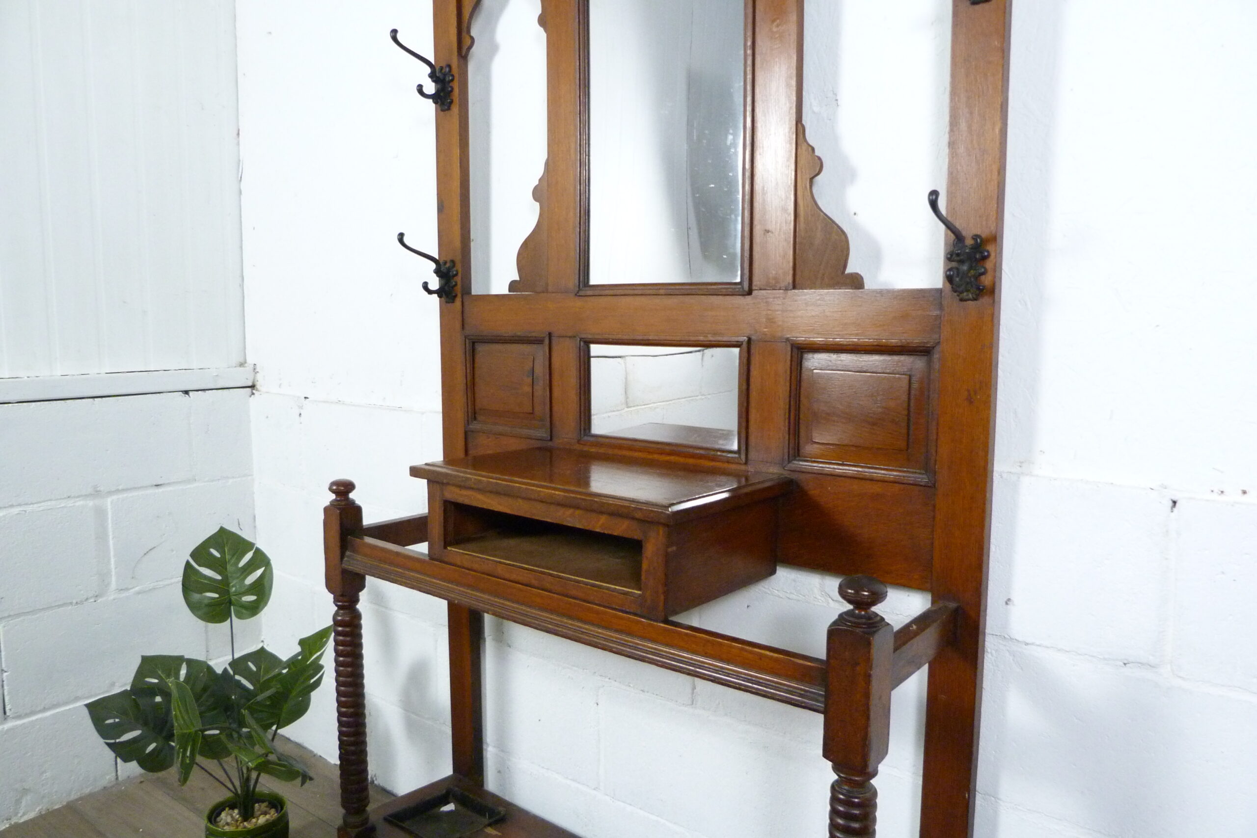Antique Oak Hallway Umbrella Stand