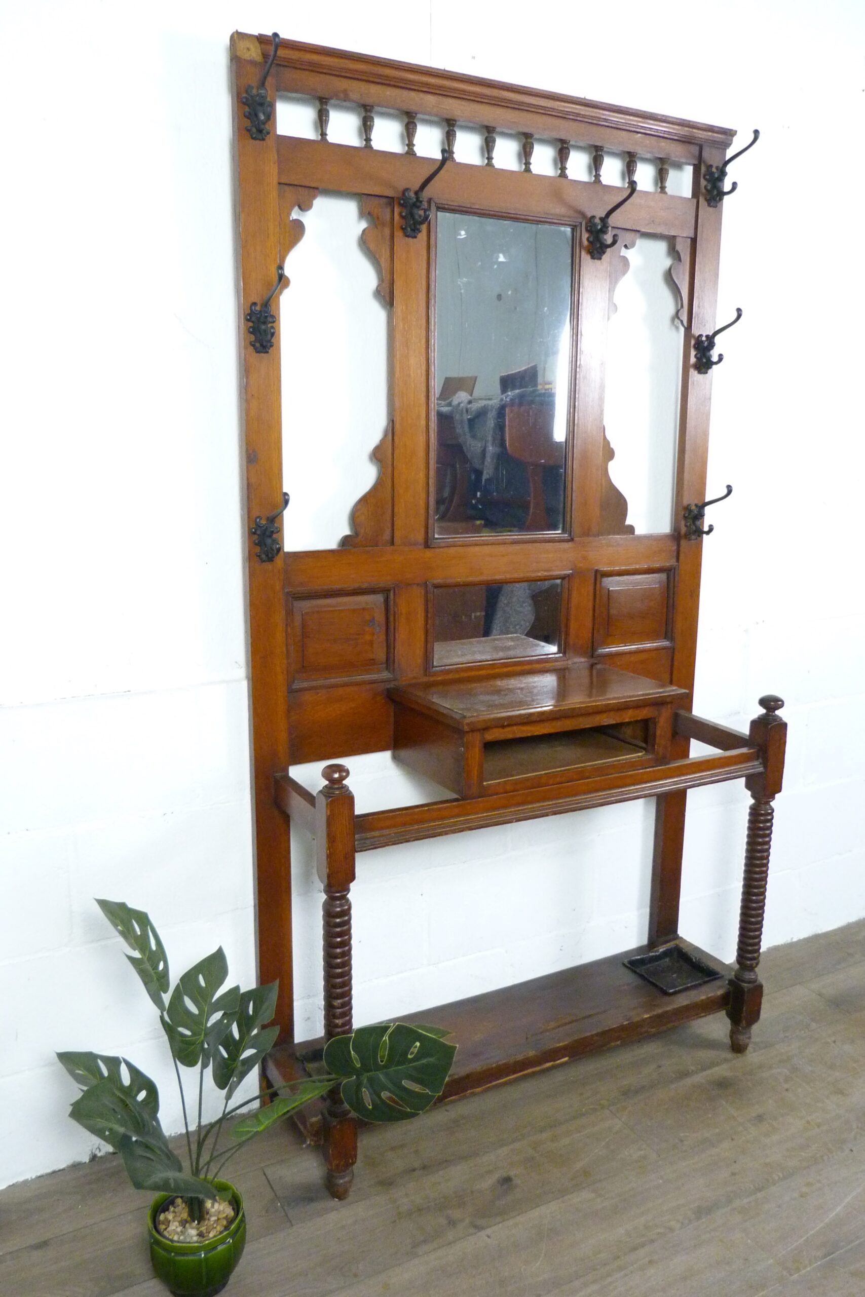 Antique Oak Hallway Umbrella Stand