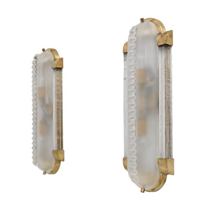 Pair of Art Dèco Style Brass and Frosted Murano Glass Sconces