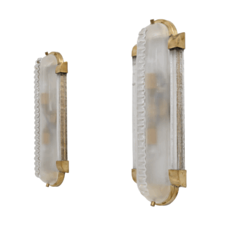 Pair of Art Dèco Style Brass and Frosted Murano Glass Sconces
