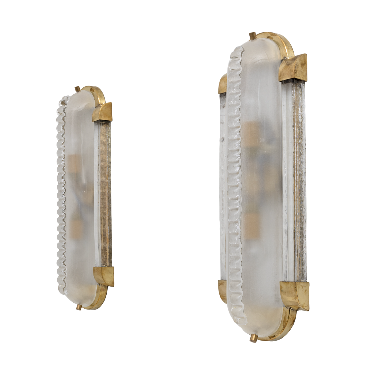 Pair of Art Dèco Style Brass and Frosted Murano Glass Sconces