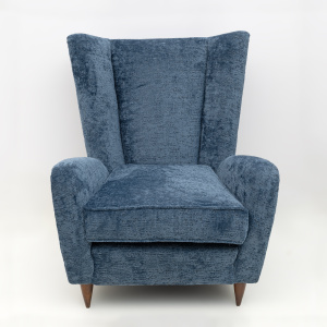 Paolo Buffa Mid-Century Modern Italian Walnut and Coating Boucle Armchair, 1950s