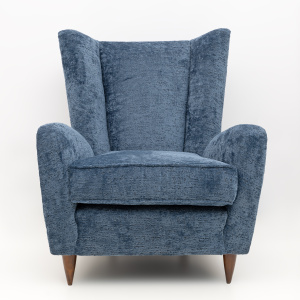 Paolo Buffa Mid-Century Modern Italian Walnut and Coating Boucle Armchair, 1950s