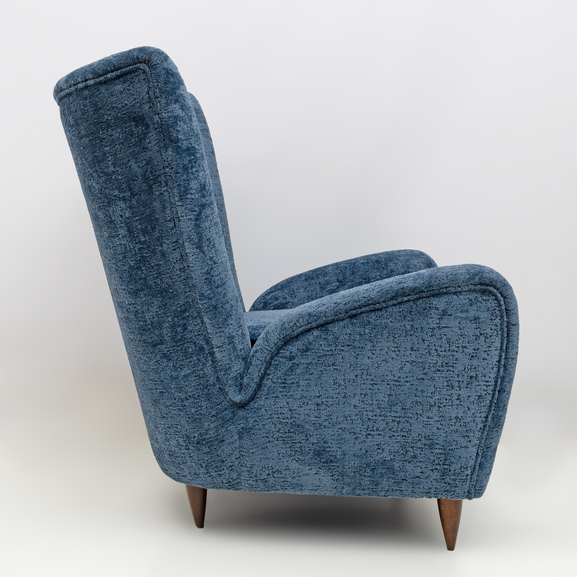 Paolo Buffa Mid-Century Modern Italian Walnut and Coating Boucle Armchair, 1950s