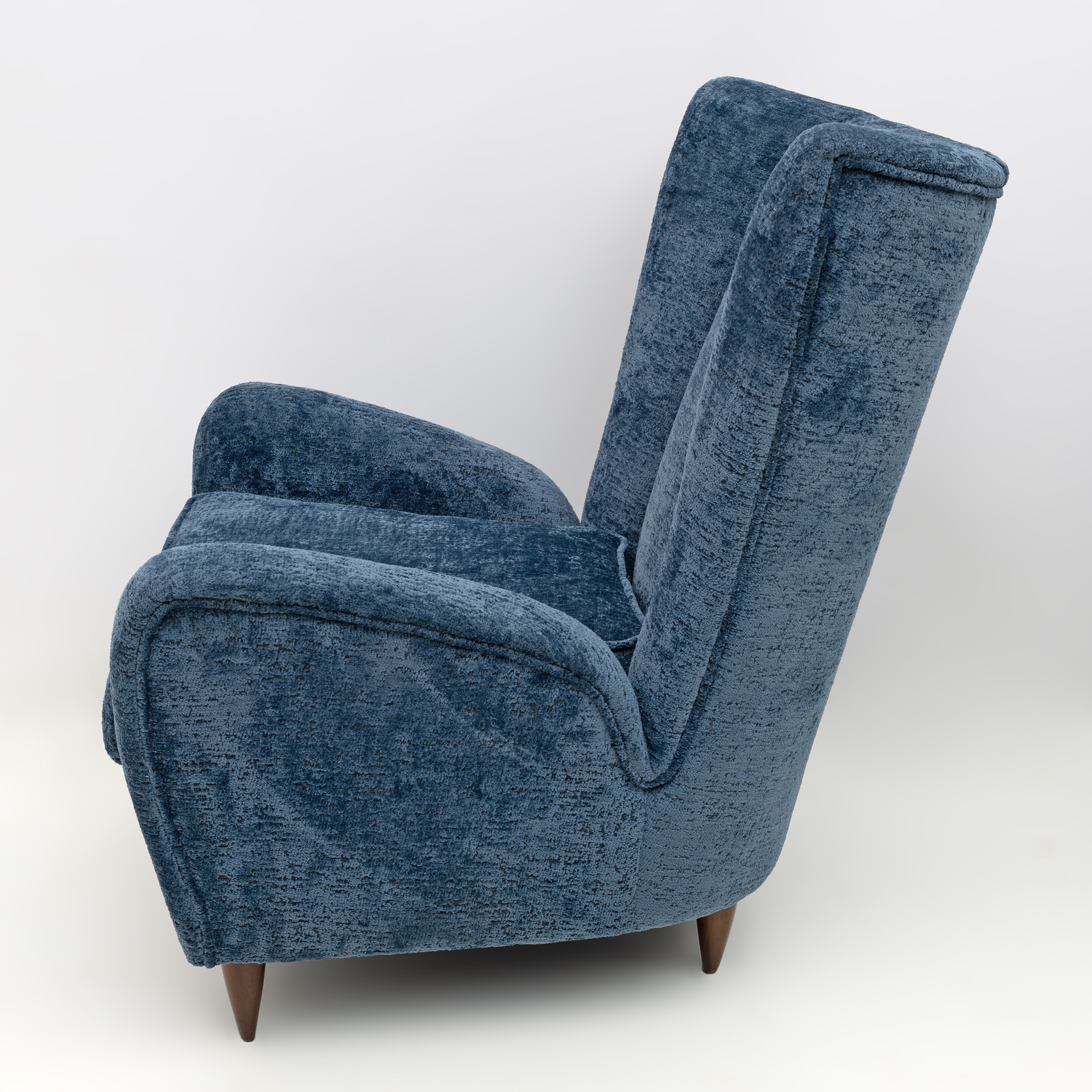 Paolo Buffa Mid-Century Modern Italian Walnut and Coating Boucle Armchair, 1950s