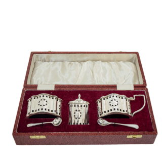 Superb Cased Silver Five Piece Cruet Set