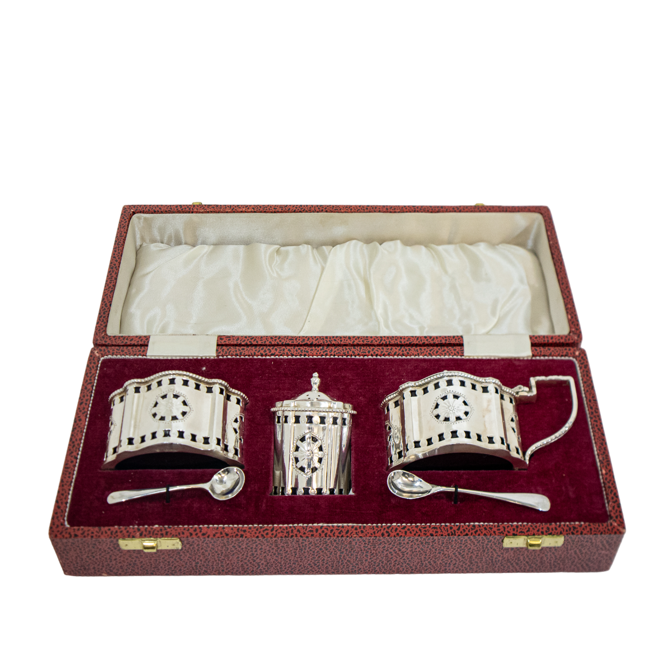 Superb Cased Silver Five Piece Cruet Set