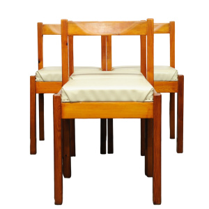 Vintage Pine & Cream Vinyl Dining Chairs, 1980s, Set Of 4