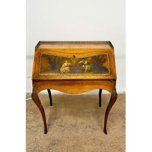 Antique Ladies French writing desk with hand painted facade by Henri Martin