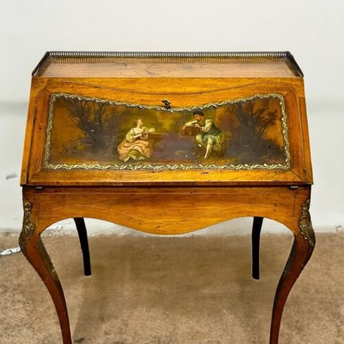 Antique Ladies French writing desk with hand painted facade by Henri Martin