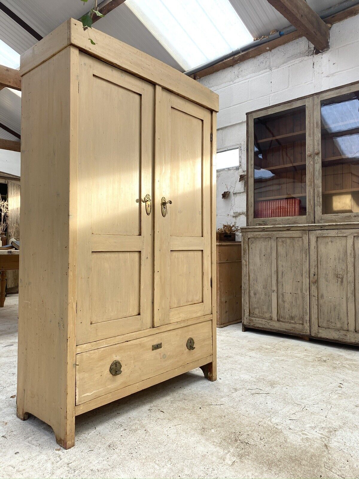 Antique European Pine Wardrobe Cupboard in Original Paint