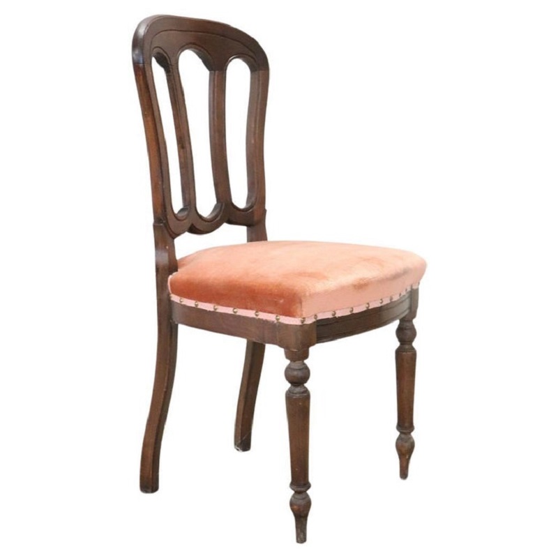 19th Century Chair in Beech Wood with Velvet Seat