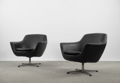 Scandinavian Vintage Black Swivel Chairs, 1970s, Set of 2