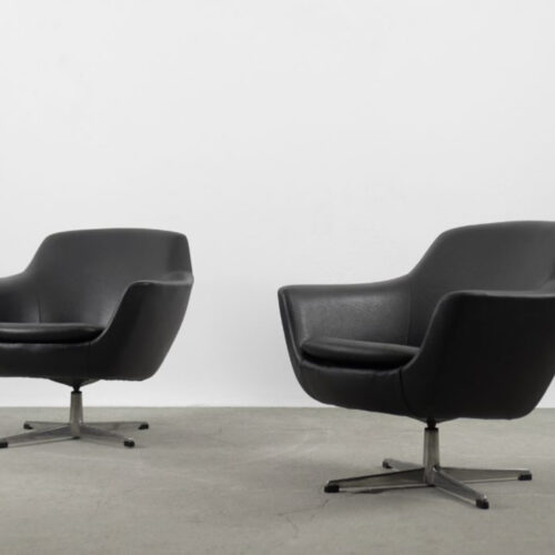 Scandinavian Vintage Black Swivel Chairs, 1970s, Set of 2