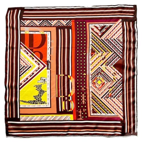 2000s Christian Dior Abstract Geometric Multicolor Silk Scarf