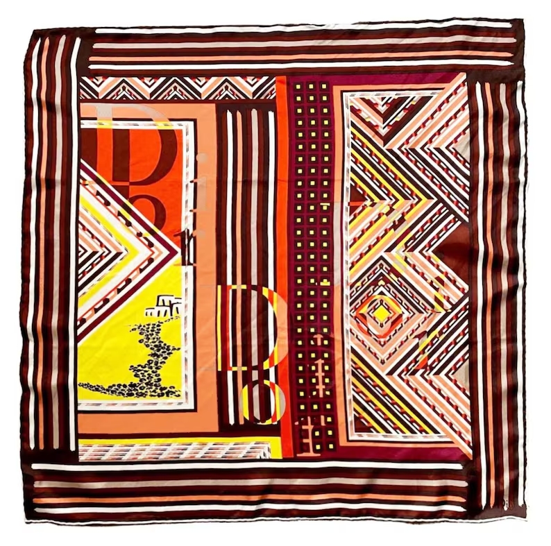 2000s Christian Dior Abstract Geometric Multicolor Silk Scarf