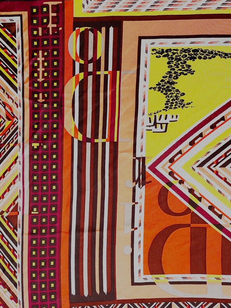 2000s Christian Dior Abstract Geometric Multicolor Silk Scarf