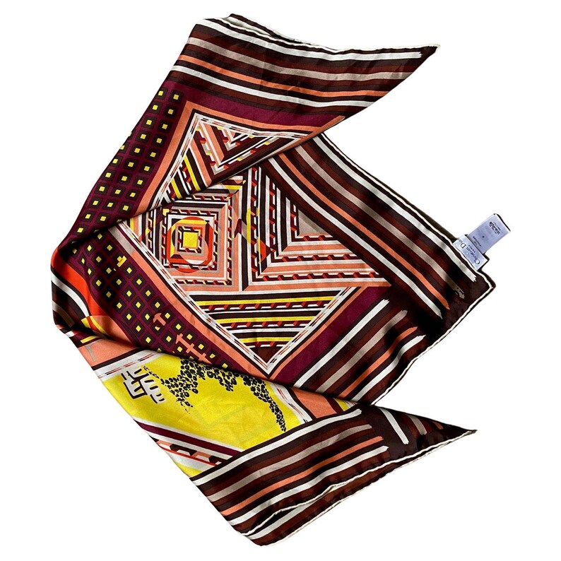 2000s Christian Dior Abstract Geometric Multicolor Silk Scarf