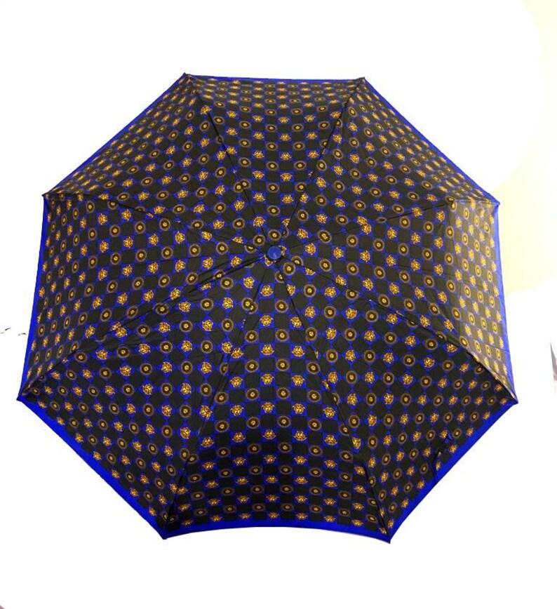 1980s Gianni Versace Black Blue chequered Medusa Umbrella with cover