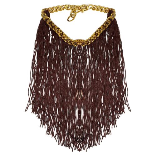 Missoni Brown Fringe Gold Metal Choker Necklace