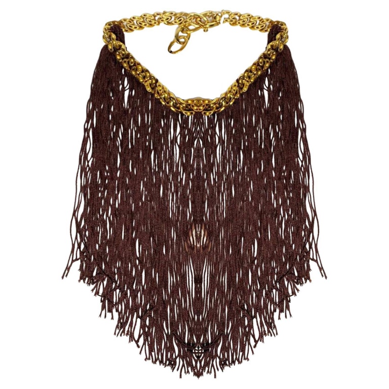 Missoni Brown Fringe Gold Metal Choker Necklace
