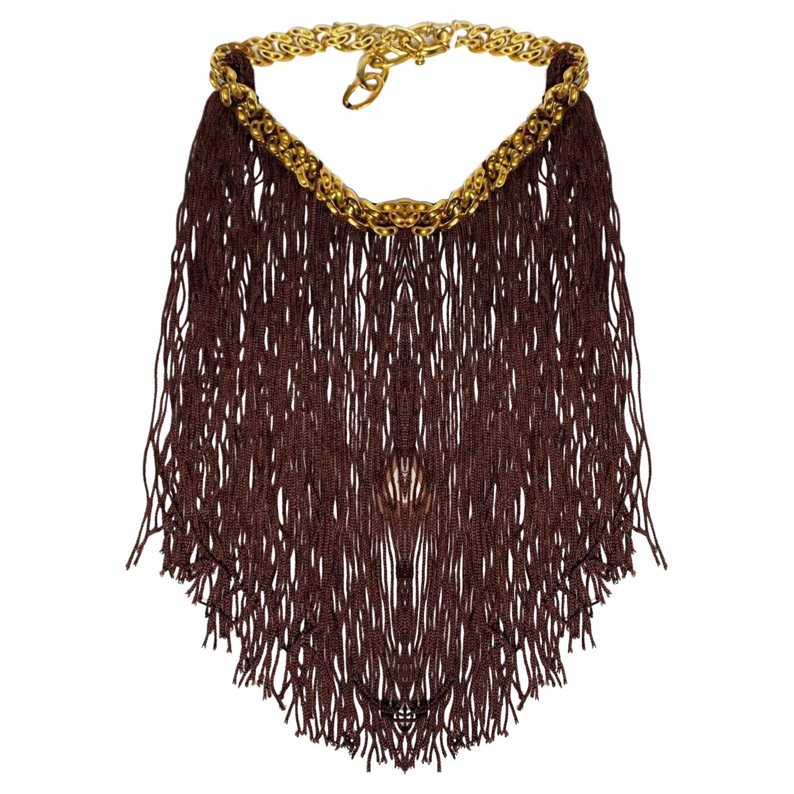 Missoni Brown Fringe Gold Metal Choker Necklace