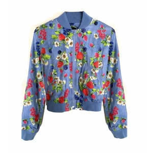 Moschino Fruit Print Blue Bomber Jacket