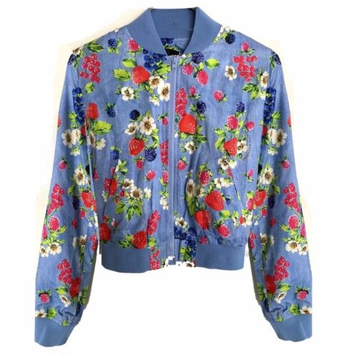 Moschino Fruit Print Blue Bomber Jacket